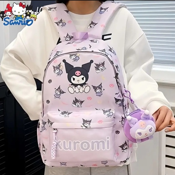 🆕 Hello Kitty - Kuromi - Kawaii - Nylon Backpack - Large Capacity - Purple - NIB - Picture 5 of 10